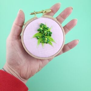 Embroidered Cannabis Flower Art